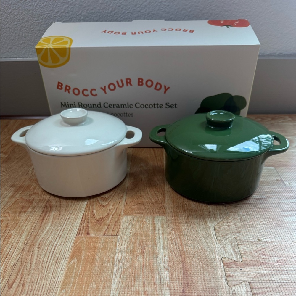 Ceramic Cocotte Set - White and Green